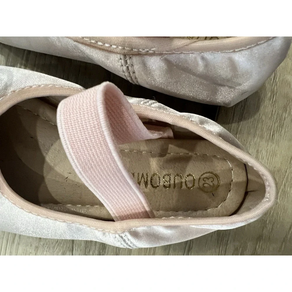 Girls Ballet Flats Bow Shoes Pink Satin Slip On Dress Shoes Size 23